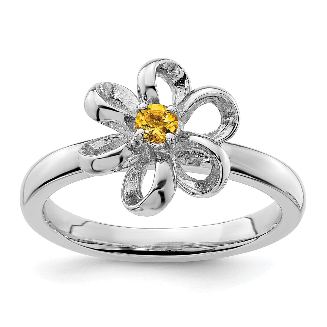 Stackable Expressions Ring Size 5 Sterling Silver Polished Citrine Flower Ring