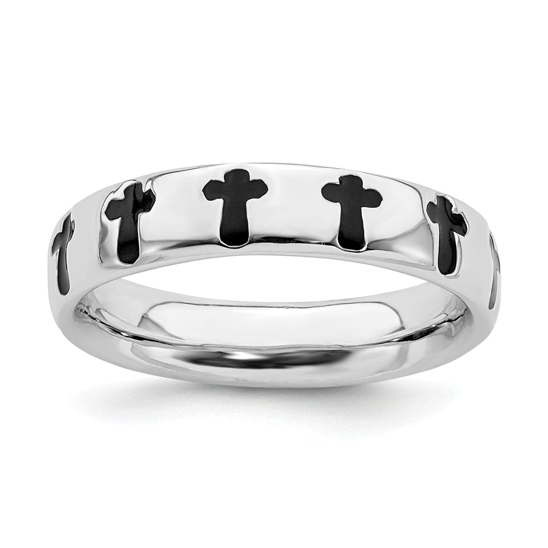Stackable Expressions Ring Size 5 Sterling Silver Polished Enameled Cross Ring