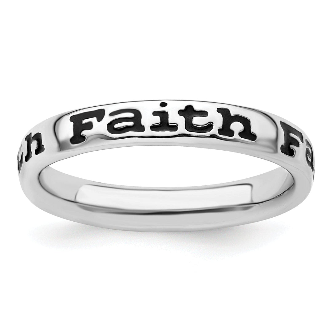 Stackable Expressions Ring Size 5 Sterling Silver Polished Enameled Faith Ring