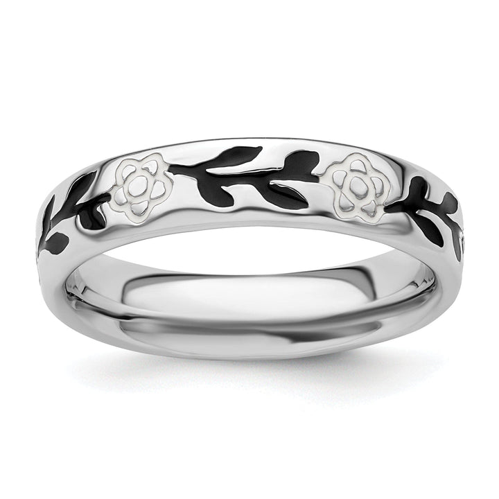 Stackable Expressions Ring Size 5 Sterling Silver Polished Enameled Flower Ring