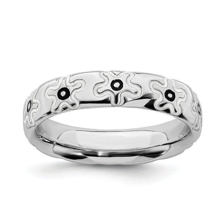 Stackable Expressions Ring Size 5 Sterling Silver Polished Enameled Flower Ring