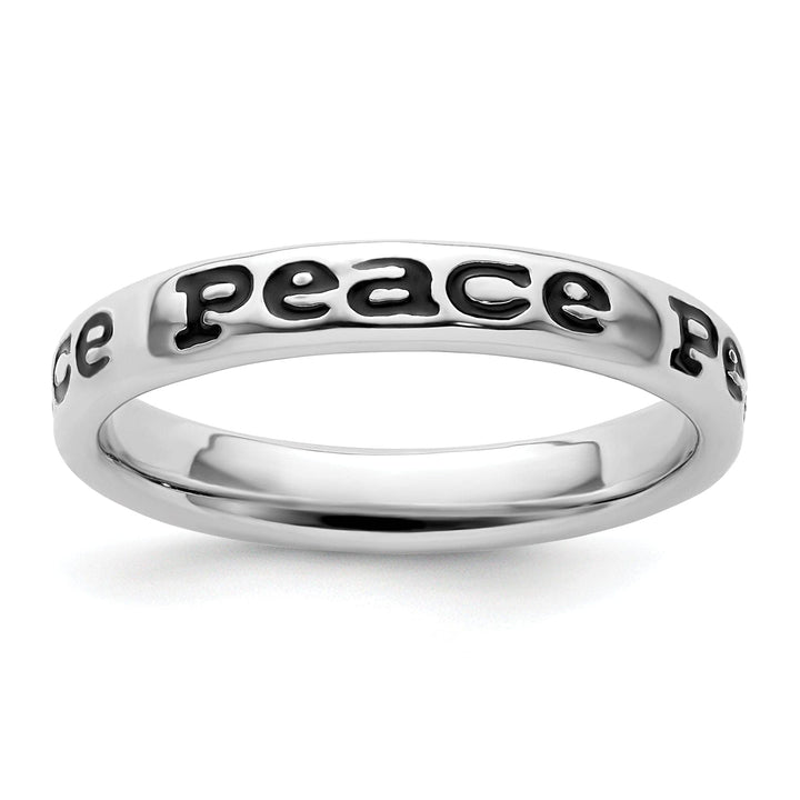 Stackable Expressions Ring Size 5 Sterling Silver Polished Enameled Peace Ring