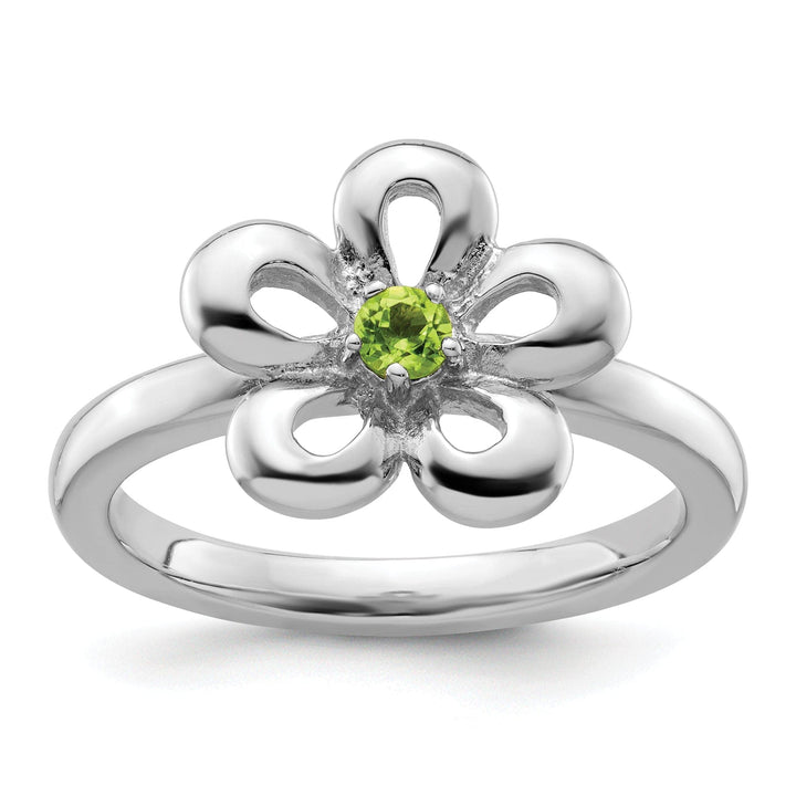 Stackable Expressions Ring Size 5 Sterling Silver Polished Peridot Flower Ring