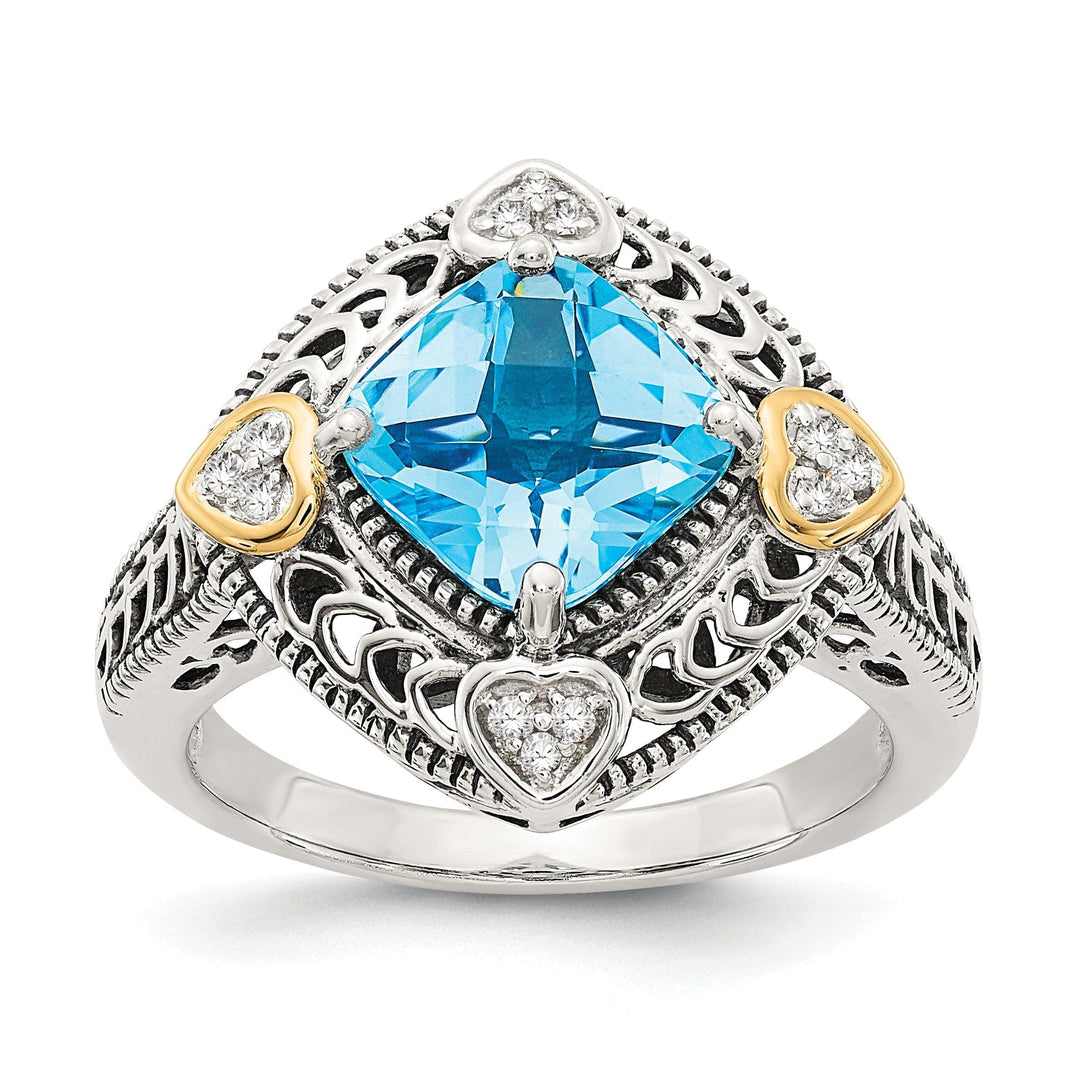 Shey Couture Ring Sterling Silver Gold Diamond Blue Topaz Ring