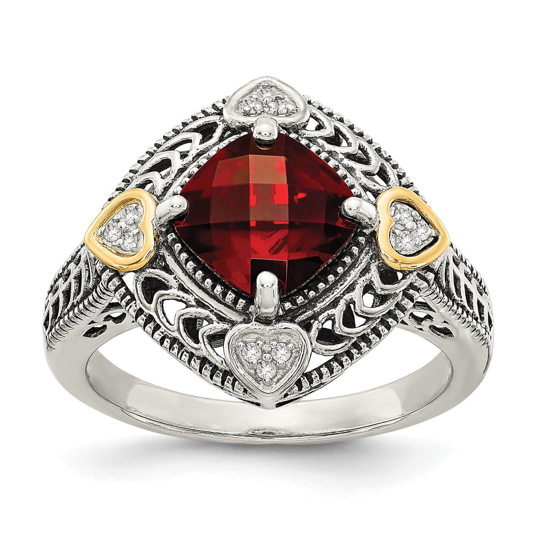 Shey Couture Ring Sterling Silver Gold Diamond Garnet Ring