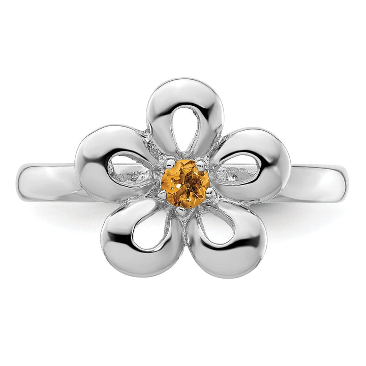 Stackable Expressions Ring Sterling Silver Polished Citrine Flower Ring
