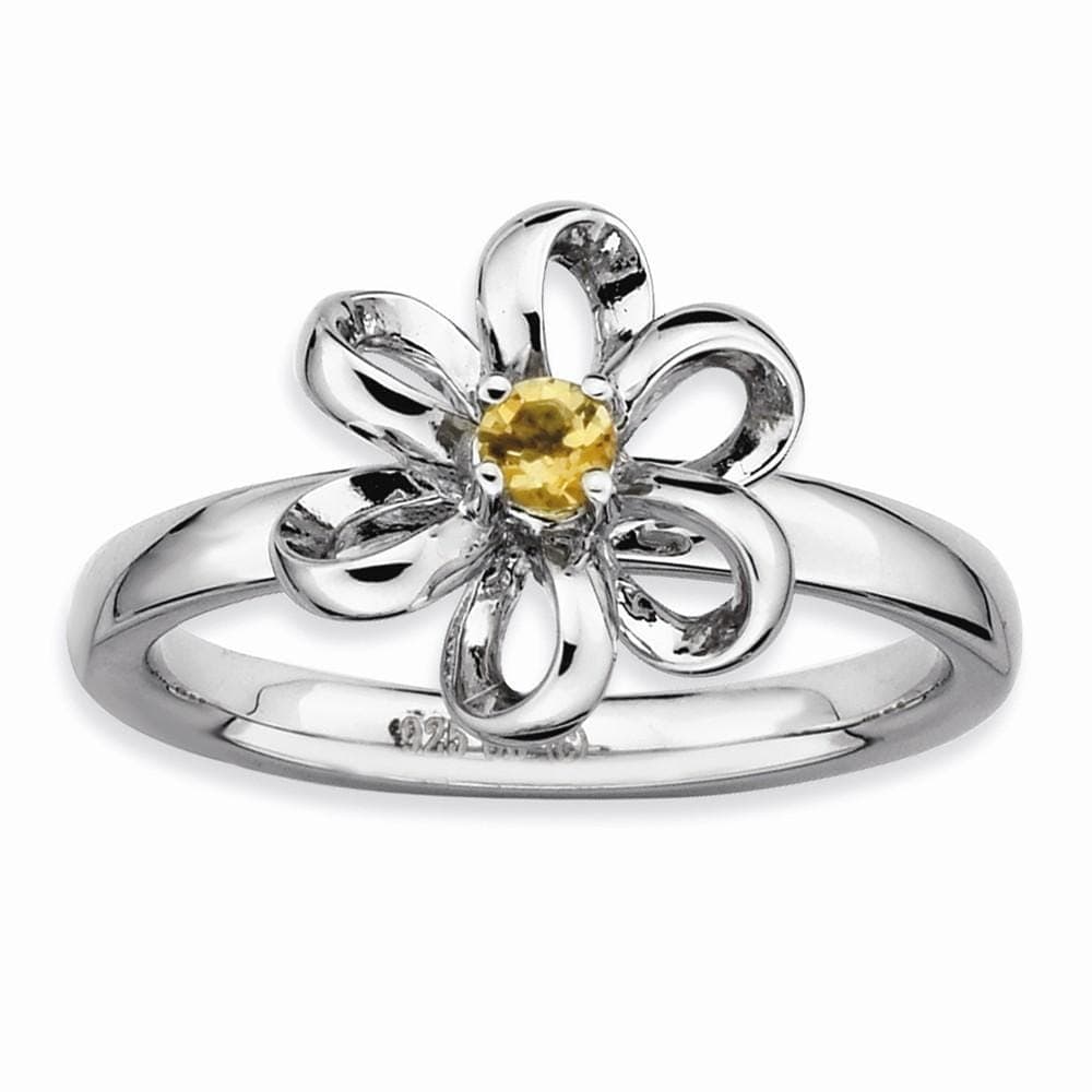 Stackable Expressions Ring Sterling Silver Polished Citrine Flower Ring