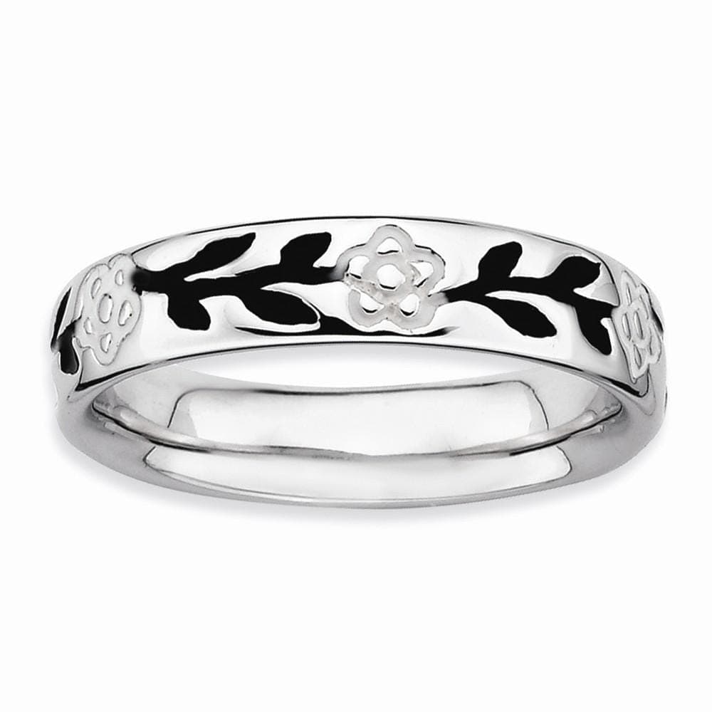 Stackable Expressions Ring Sterling Silver Polished Enameled Flower Ring