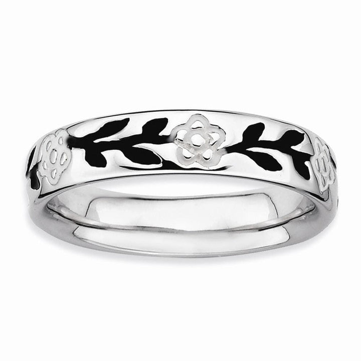 Stackable Expressions Ring Sterling Silver Polished Enameled Flower Ring