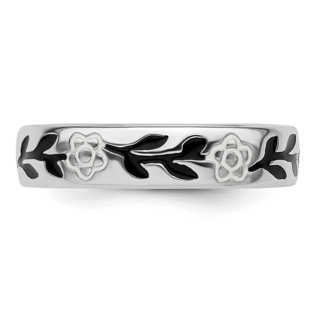 Stackable Expressions Ring Sterling Silver Polished Enameled Flower Ring