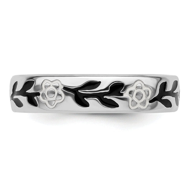 Stackable Expressions Ring Sterling Silver Polished Enameled Flower Ring