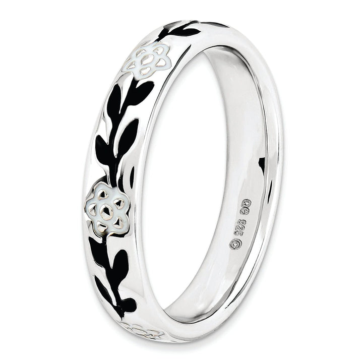 Stackable Expressions Ring Sterling Silver Polished Enameled Flower Ring