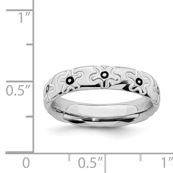 Stackable Expressions Ring Sterling Silver Polished Enameled Flower Ring