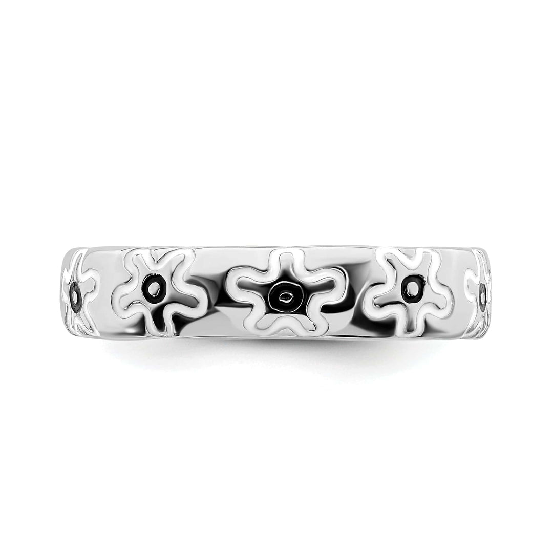Stackable Expressions Ring Sterling Silver Polished Enameled Flower Ring