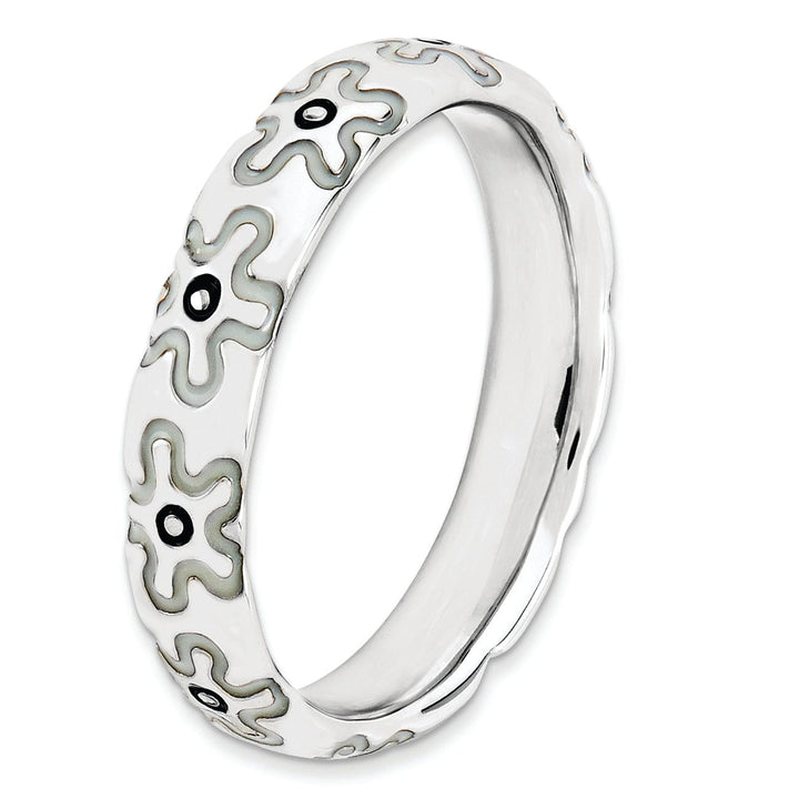 Stackable Expressions Ring Sterling Silver Polished Enameled Flower Ring