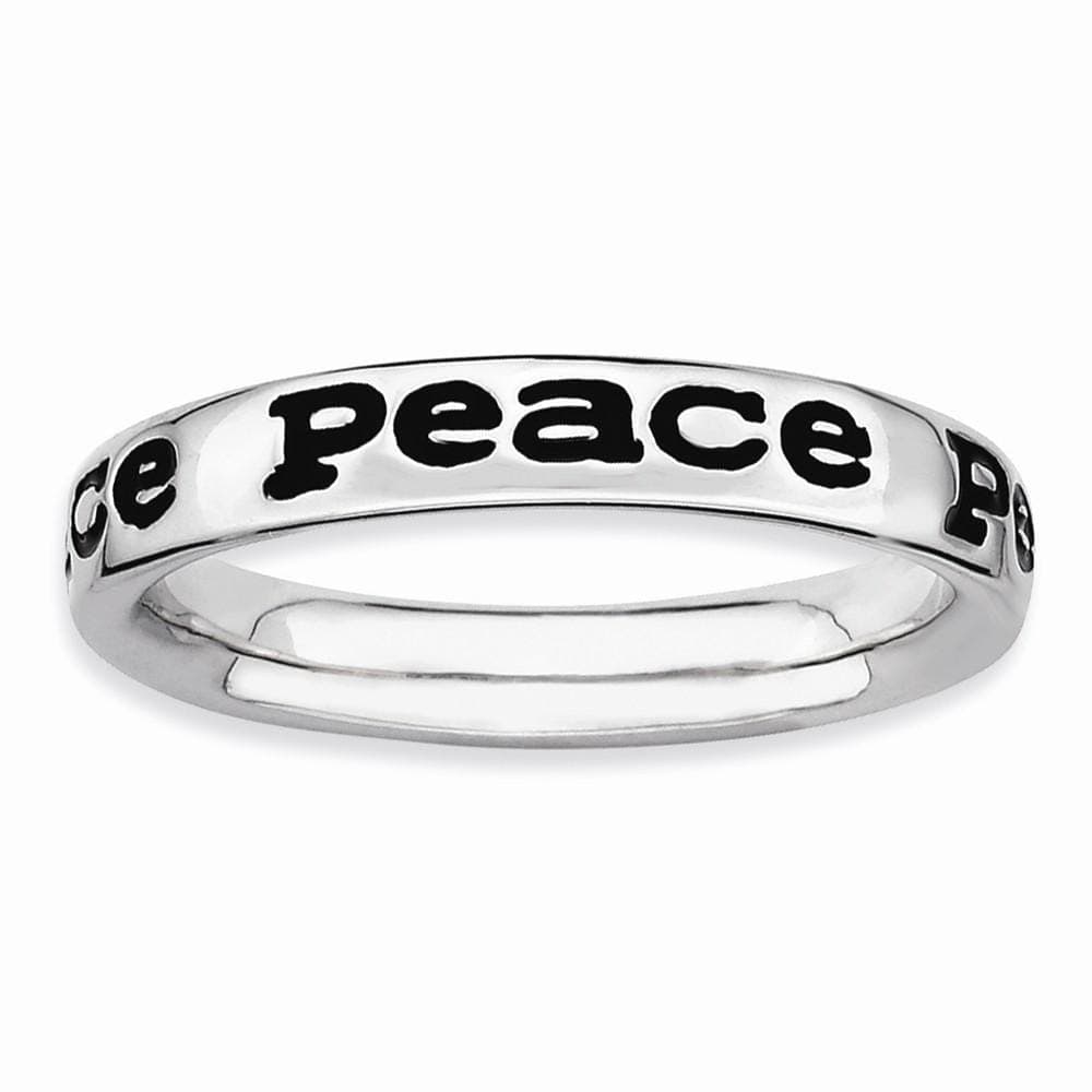 Stackable Expressions Ring Sterling Silver Polished Enameled Peace Ring