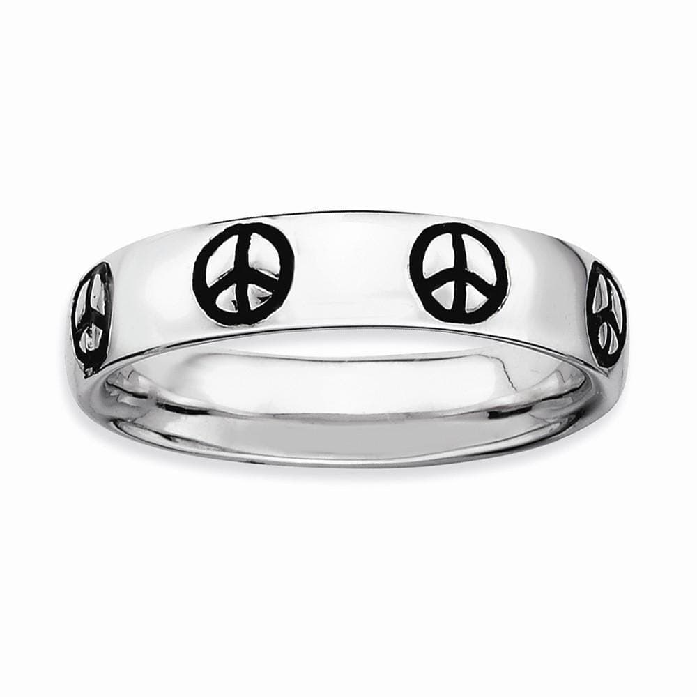 Stackable Expressions Ring Sterling Silver Polished Enameled Peace Sign Ring