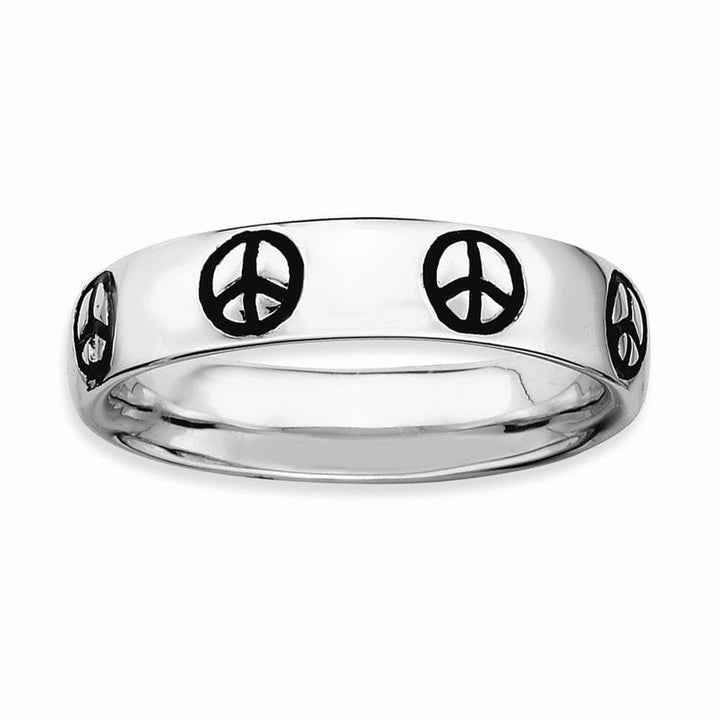 Stackable Expressions Ring Sterling Silver Polished Enameled Peace Sign Ring