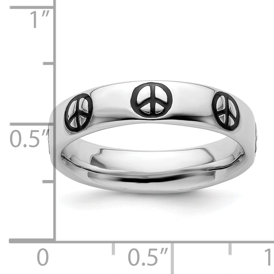 Stackable Expressions Ring Sterling Silver Polished Enameled Peace Sign Ring