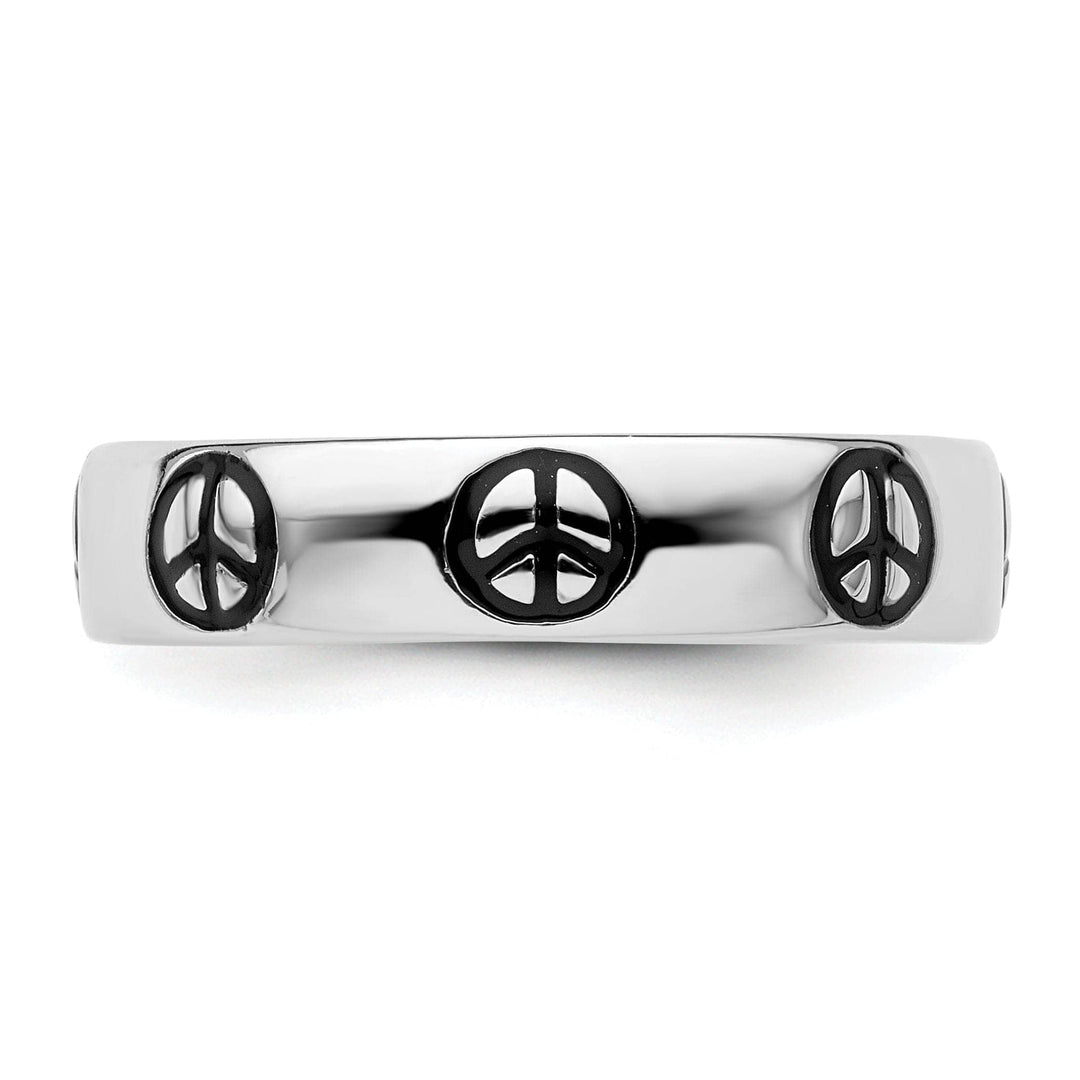 Stackable Expressions Ring Sterling Silver Polished Enameled Peace Sign Ring