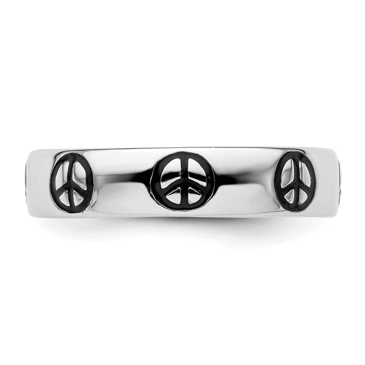 Stackable Expressions Ring Sterling Silver Polished Enameled Peace Sign Ring
