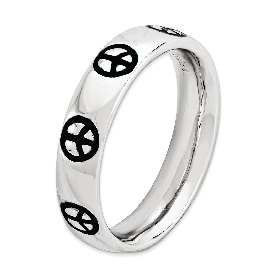 Stackable Expressions Ring Sterling Silver Polished Enameled Peace Sign Ring