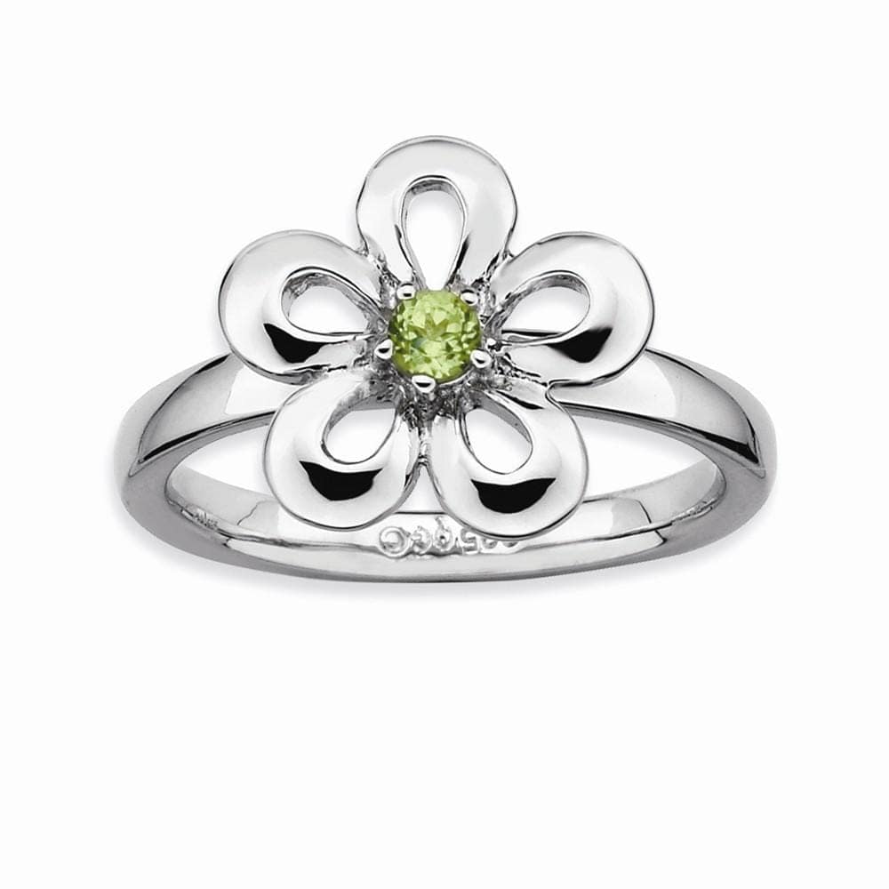 Sterling Silver Polished Peridot Flower Ring