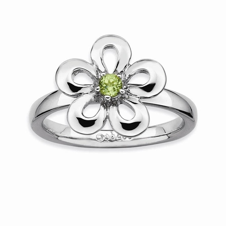 Sterling Silver Polished Peridot Flower Ring