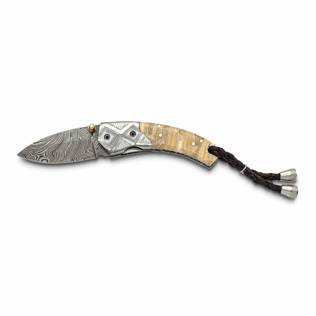 Lovely Rita's Woolly Mammoth Knives Damascus 256 Layer Woolly Mammoth Tooth/Steel Handle Folding Knife