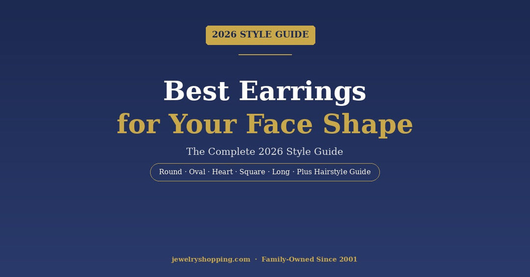 Best earrings for your face shape — 2026 style guide from Lovely Rita's showing how to choose earrings for round, oval, heart, square, and long face shapes plus hairstyle considerations