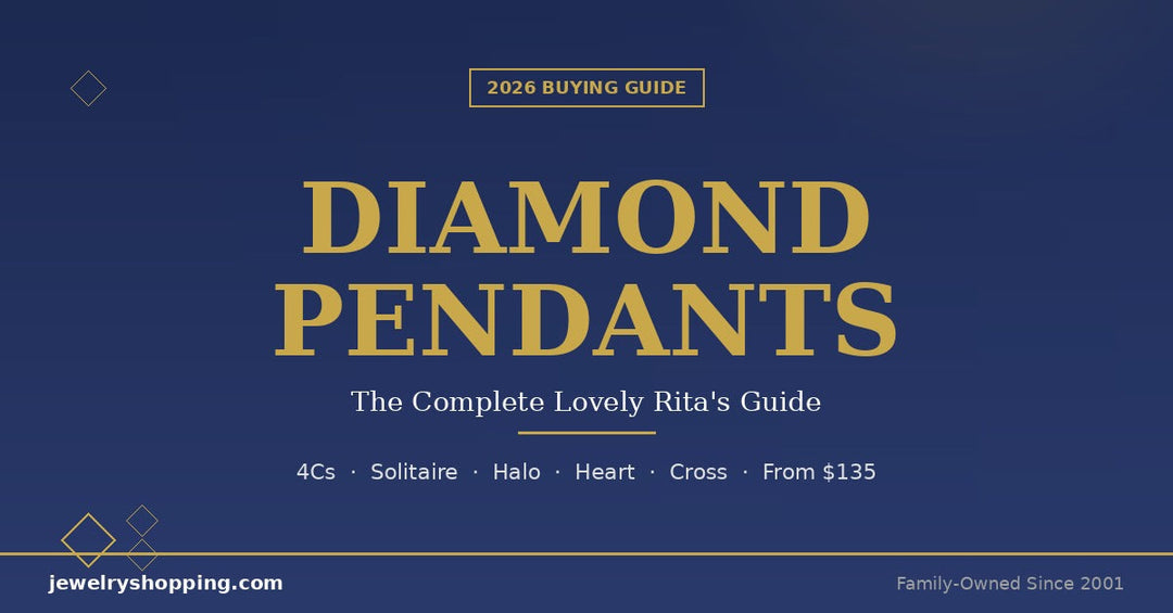 Diamond Pendant Buying Guide 2026 from Lovely Rita's covering 4Cs, settings, carat sweet spot and chain pairing for diamond pendants