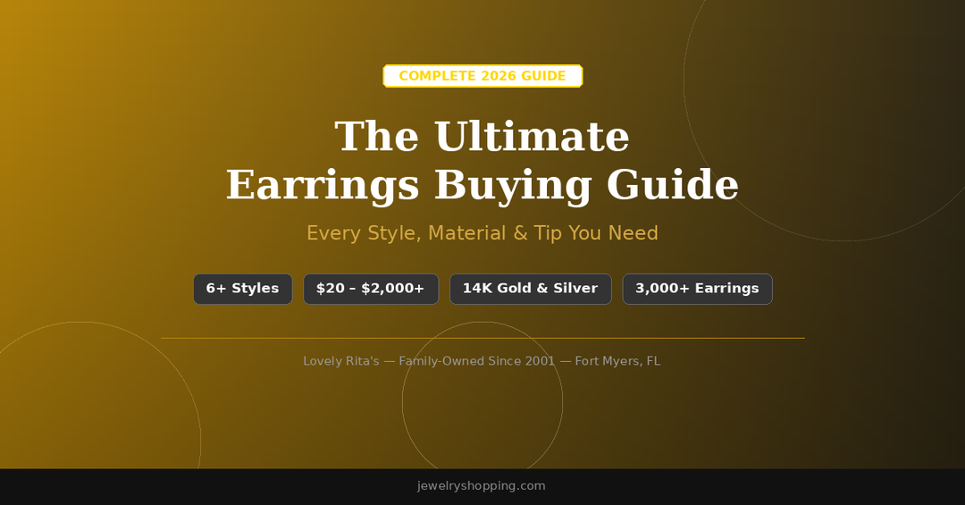 The Ultimate Earrings Buying Guide 2026 — Complete guide to studs, hoops, huggies and more in 14K gold and sterling silver from Lovely Rita's at jewelryshopping.com