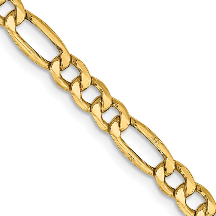 10K Yellow Gold 4.4mm Semi-Solid Figaro Chain