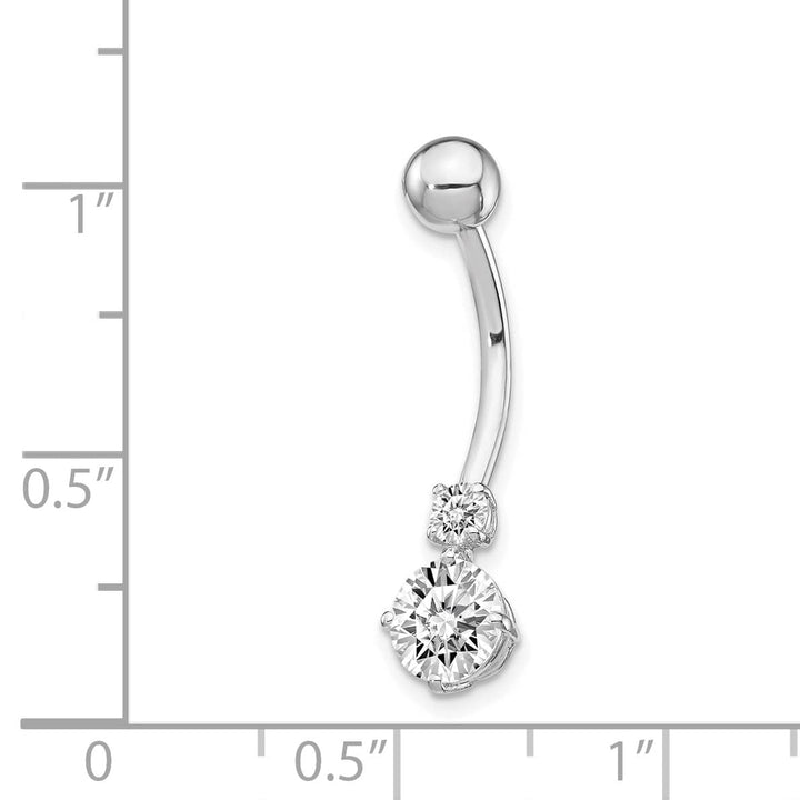 10k White Gold 14 Gauge 3mm and 6mm CZ Belly Dangle