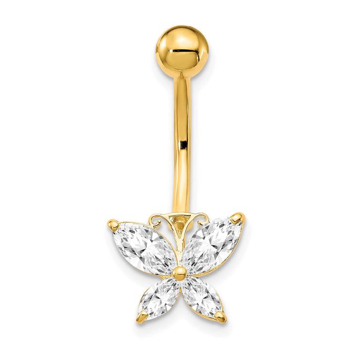 10k Yellow Gold 14 Gauge Large CZ Butterfly Belly Dangle