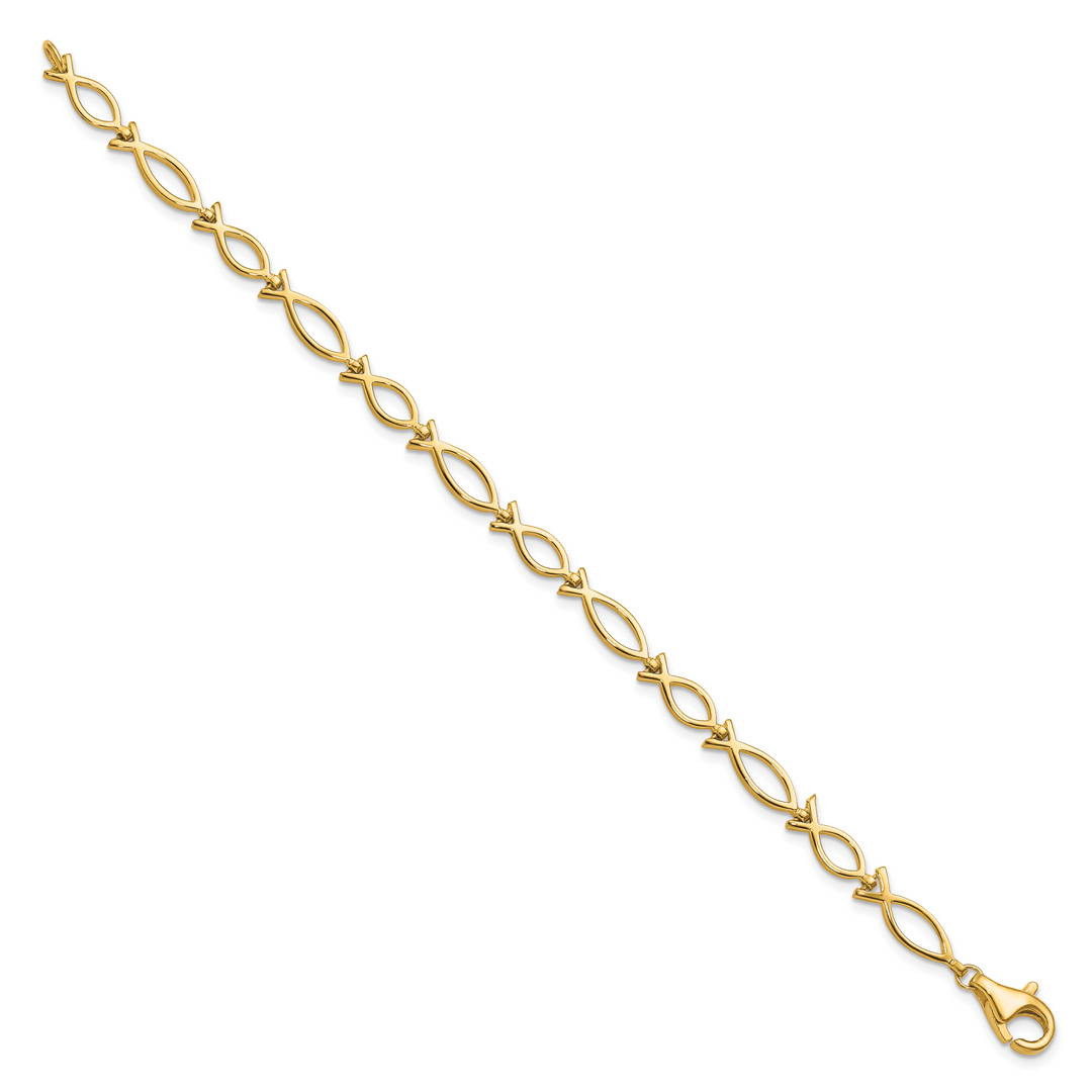 10K Yellow Gold Solid Religious Ichthus Fish Bracelet 7 Inch