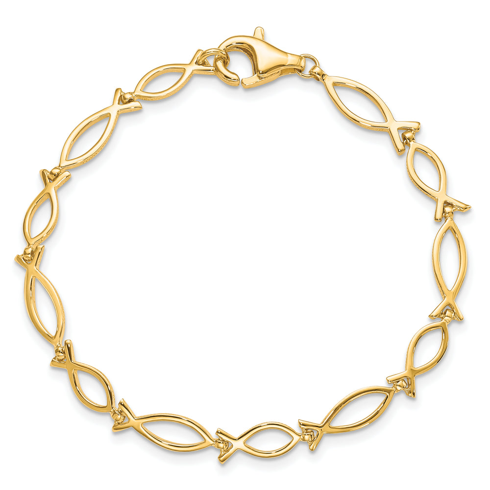 10K Yellow Gold Solid Religious Ichthus Fish Bracelet 7 Inch