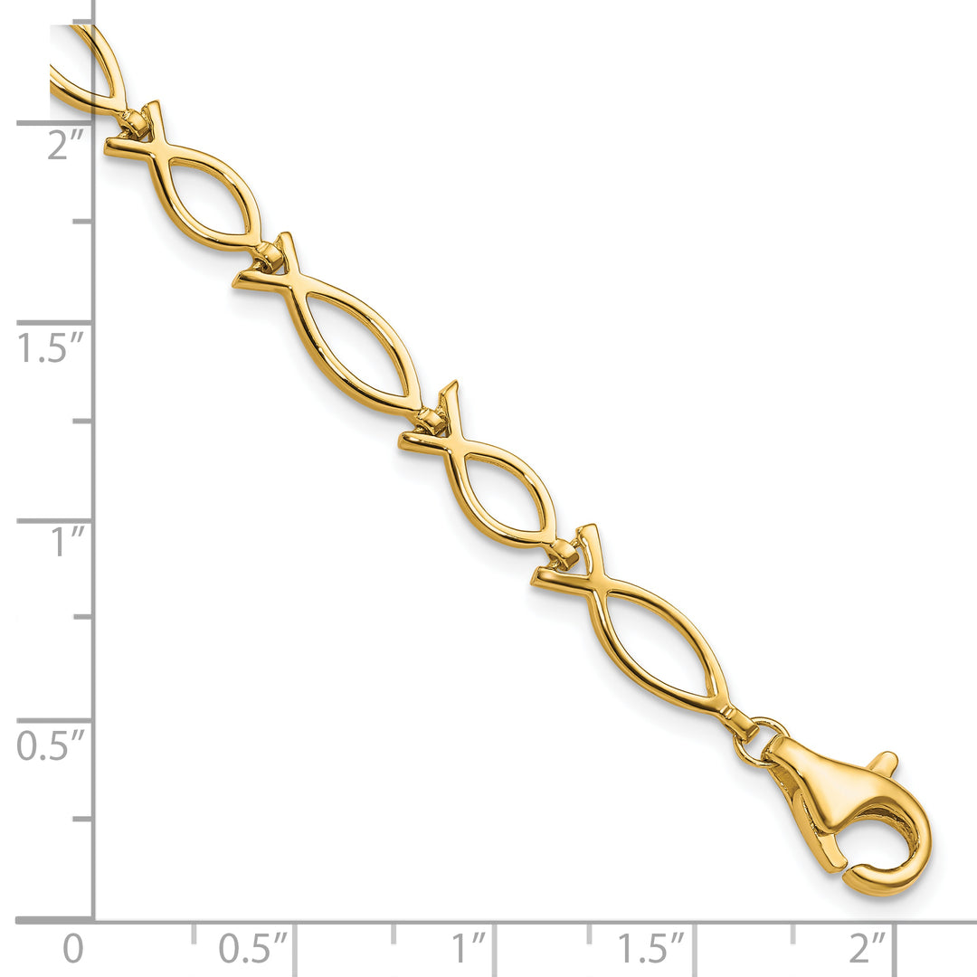 10K Yellow Gold Solid Religious Ichthus Fish Bracelet 7 Inch