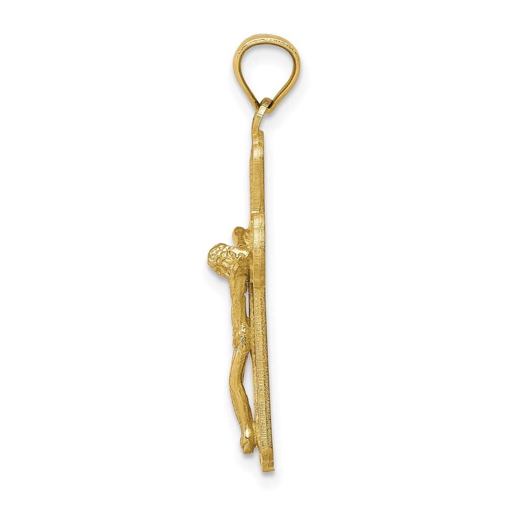 Lovely Rita's Pendants & Charms 10K Yellow Gold Solid Polished Textured Large Crucifix Pendant