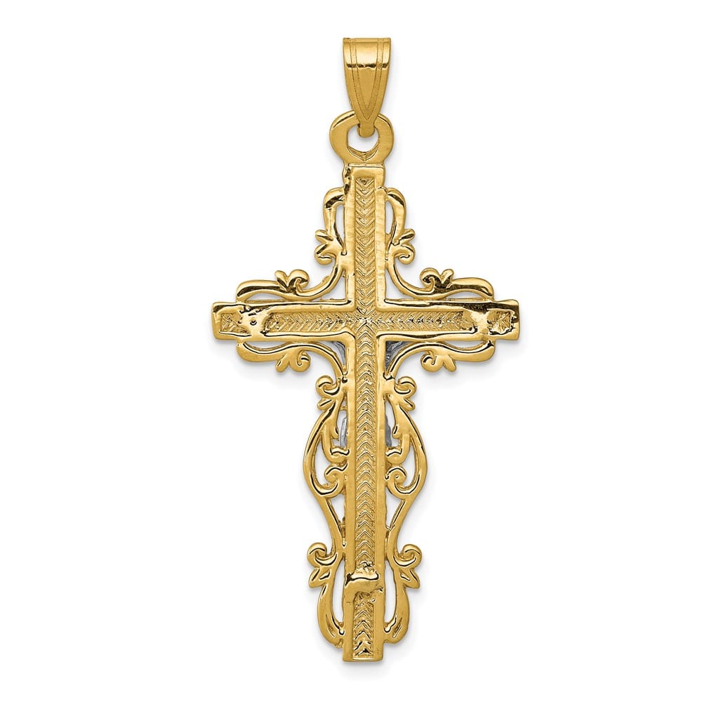 Lovely Rita's Pendants & Charms 10K Two-Tone Gold D.C. Extra Large Fleur de Lis Crucifix Pendant