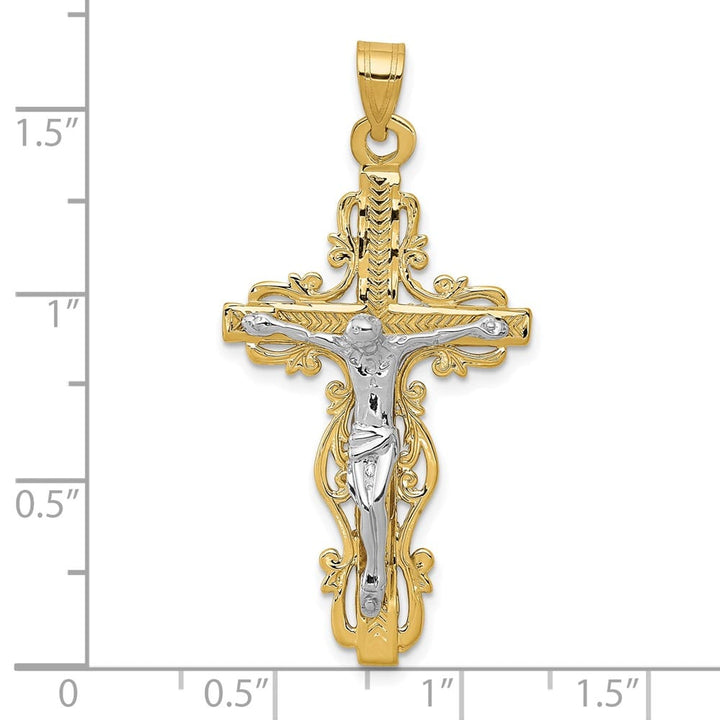 Lovely Rita's Pendants & Charms 10K Two-Tone Gold D.C. Extra Large Fleur de Lis Crucifix Pendant