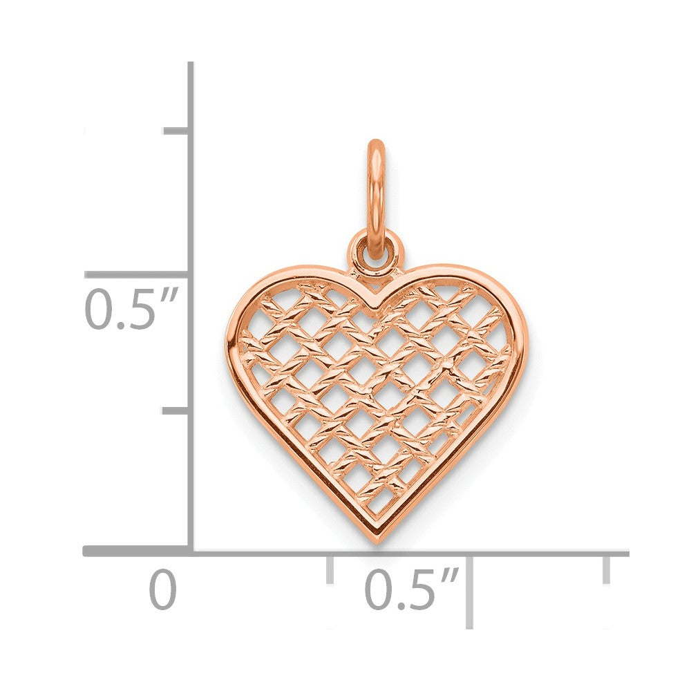 Lovely Rita's Pendants & Charms 10K Rose Gold Solid Polished Medium Basketweave Heart Charm