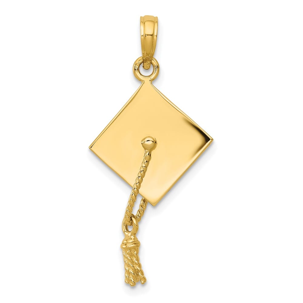 10K Yellow Gold Solid Polished 3-D Large Graduation Cap Pendant