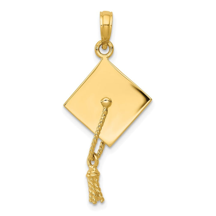 10K Yellow Gold Solid Polished 3-D Large Graduation Cap Pendant
