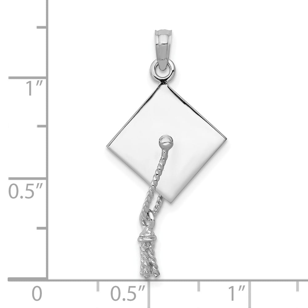 10K White Gold 3-D Medium Graduation Cap with Moveable Tassel Charm
