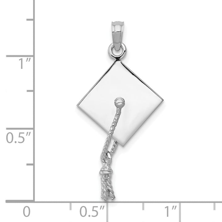 10K White Gold 3-D Medium Graduation Cap with Moveable Tassel Charm