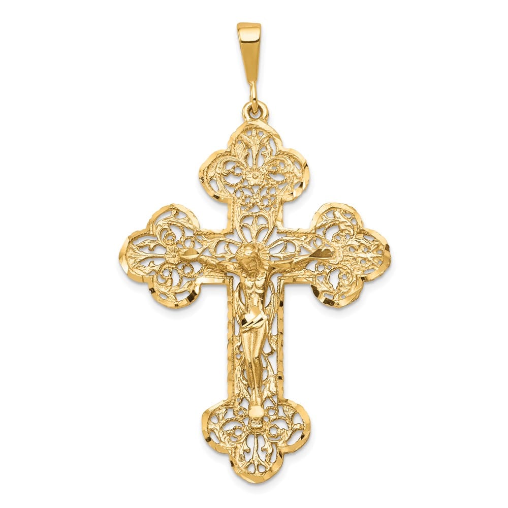 Lovely Rita's Pendants & Charms 10K Yellow Gold Polished Extra Large Filigree Budded Crucifix Pendant