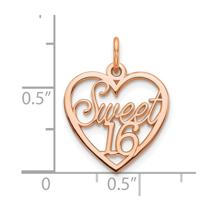 Lovely Rita's Pendants & Charms 10K Rose Gold Solid Polished Medium Sweet 16 in Heart Charm