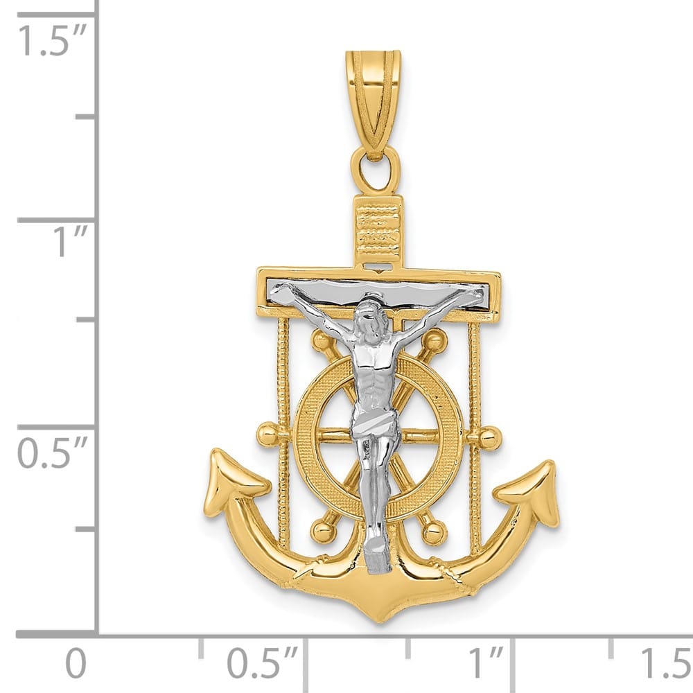 Lovely Rita's Pendants & Charms 10K Two-Tone Gold Solid Polished D.C. Large Mariner's Crucifix Pendant