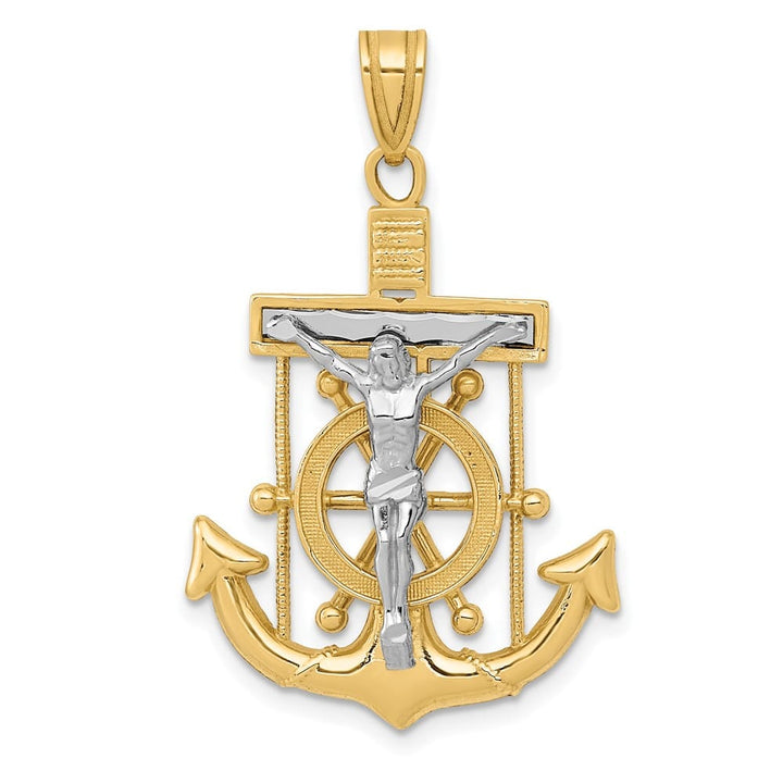 Lovely Rita's Pendants & Charms 10K Two-Tone Gold Solid Polished D.C. Large Mariner's Crucifix Pendant